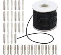 GORGECRAFT Cordon Élastique Barbelé Noir de 40mX2mm Boucle Ronde Extensible avec Ardillons Métalliques Extrémités à Sertir Attache pour Chapeau Mentonnière Sangle pour Fête Bricolage Menus Badges