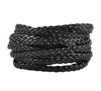 GORGECRAFT Cordon Tressé en Cuir Synthétique Noir Plat et Plié de 5 m 5mm 3 brins pour Tressage Bracelets Bracelets de Cheville Colliers Ras du Cou Fabrication de Bijoux