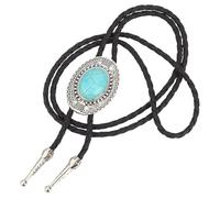 GORGECRAFT Cravate Bolo Turquoise 99cm Style Western Cowboy Cordon Pendentif Ovale en Turquoise Synthétique Collier Amérindien Accessoires de Costume pour Hommes et Femmes Halloween Argent Antique
