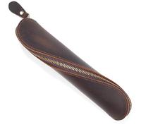 GORGECRAFT Étui à Stylos en Cuir Véritable Étui à Crayons en Cuir Véritable Fabriqué à la Main Sac de Poche en Cuir de Cheval Fou Support Zippé pour Outils Bureau Étui à Lunettes de Lecture, Brun Coco