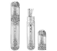 GORGECRAFT Étui de Rangement D'Aiguilles Vintage en Argent Antique Tubes D'Aiguilles Cure-Dents Boîte de Rangement Portable Fournitures de Couture Outils pour Point de Croix Artisanat 8.8x1.5cm