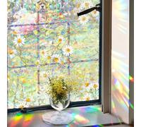 GORGECRAFT Film de Confidentialité Arc en Ciel pour Fenêtre 100x43cm Protection Solaire Résistant aux UV Statique 3D Petite Marguerite Non Adhésif Autocollant Décoratif pour Fenêtre pour Chambre