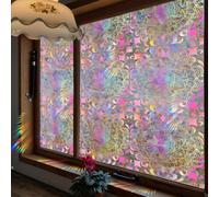 GORGECRAFT Film de Confidentialité pour Fenêtre en Vitrail Mandala 100x43cm 3D Arc en Ciel Décoratif Autocollants de Fenêtre Non Adhésifs Contrôle de la Chaleur UV Blocage du Soleil Autocollants