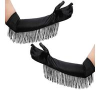 GORGECRAFT Gants Noirs à Franges en Satin Vintage Extensibles pour Robe de Mariée Opéra Concours de Beauté Cowgirl Longs Coudes pour Soirée Halloween Fête Costumée Accessoires pour Femmes 2 pièce