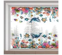 GORGECRAFT Grand Autocollant pour Fenêtre Animaux de L'Océan Créature Marine Tortue de Mer Poisson Corail Été Bulles Film Adhésif Double Face pour Fenêtre Décoration pour Arrêter Les Oiseaux Animaux
