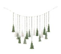 GORGECRAFT Guirlande Macramé Verte 1.2 m en Polyester Style Bohème Rustique Tissé avec Pompons et Perles en Bois Naturel Décoration Murale avec Cintre pour Chambre d'enfant Salon