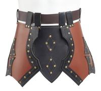 GORGECRAFT Jupe D'Armure Médiévale à Trois Côtés Style Gladiateur Romain Armure de Chevalier en Cuir Marron Viking Protection de Cuisse en PU Costume de Cosplay pour Halloween Fête Costumée