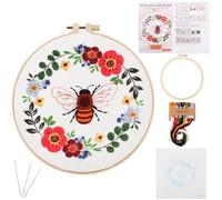 GORGECRAFT Kit de Broderie de Fleurs d'abeille Kit de Démarrage pour Couture à la Main Motif Imprimé Artisanat Point de Croix Kits de Bricolage pour Débutant avec Cerceaux (Français Non Garanti)