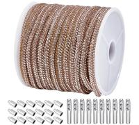 GORGECRAFT Kit de Cordon en Strass de 10 m X 4mm Couleur Champagne et Cristal avec 20 Embouts de Cordon en Fer et 20 Embouts en Laiton pour la Création à Cordon pour Vêtements et Chaussures.