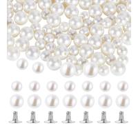 GORGECRAFT Lot de 100 Grands Rivets en Perles D'Imitation de Perles 2 Tailles Rondes Blanches à Vis Boutons de Perles avec Épingles Kit pour Vêtements Chapeaux Chaussures Loisirs Créatifs Fournitures