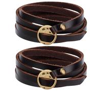 GORGECRAFT Lot de 2 bracelets multicouches en cuir de vache marron empilables avec 5 cercles enroulés autour du cercle en cuir véritable bohème vintage punk 6 mm pour homme et femme