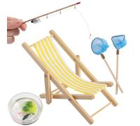 GORGECRAFT Lot de 5 mini cannes à pêche décoratives en bois naturel pour décoration de gâteaux miniatures pour chaise de plage, canne à pêche, filet de poisson rouge pour fête d'anniversaire,