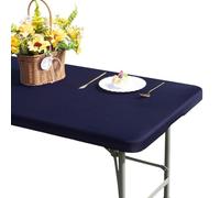 GORGECRAFT Nappe Rectangulaire Imperméable Élastique 182x75cm Nappe Rectangle Anti-Vent Housses de Plateau Ajustées pour Tables Pliantes Facile à Nettoyer pour Camping Repas en Plein Air, Bleu Marine