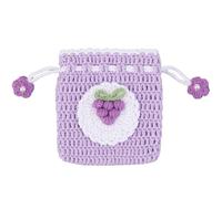 GORGECRAFT Petits Sacs à Cordon en Crochet Faits à la Main Petit Sac à Main en Crochet Violet Raisins de Dessin Animé Imitation Perle Sac de Rangement Tricoté Pochette à Pièces Kawaii Portefeuille