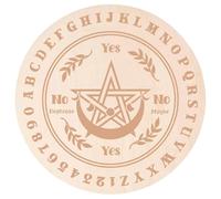 GORGECRAFT Planche à Pendule en Bois 25cm Motif Étoile Lune et Feuille Bois Divination Métaphysique Message Planchette Sculpture sur Bois Sorcellerie Dessous de Verre Plat Rond pour Méditation Wicca