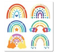 GORGECRAFT Pochoir Arc-en-Ciel 30x30cm,6 Styles,Modèle de Nuage Arc-en-Ciel,Gouttes de Pluie,Motif Étoile Solaire,Pochoir en Plastique Réutilisable pour Peinture sur Bois,Murs,Meubles,Carrelage,Toile