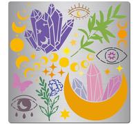 GORGECRAFT Pochoir de Phase de Lune de 16cm Modèle de Dessin de Cristal D'Œil de Plante de Papillon Marque Page Carré Pochoirs Réutilisables en Acier Inoxydable pour Halloween Scrapbooking Gravure