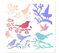GORGECRAFT Pochoir D'Oiseau de 30cm Grands Oiseaux sur Une Branche d'arbre Modèles de Fleurs Ajourés en Plastique Signe de Silhouette Dessin Modèle Réutilisable pour la Peinture sur Le Sol en Bois