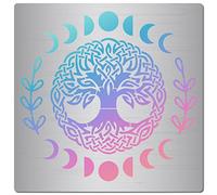 GORGECRAFT Pochoir en Métal Arbre de Vie 16x16 cm Motif Phase de Lune Gabarit de Peinture en Acier Inoxydable Réutilisable pour Sculpture sur Bois Gravure Pyrogravure Gravure Scrapbooking Artisanat