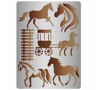 GORGECRAFT Pochoir en Métal Réutilisable 19x14cm pour Cheval Clôture de Calèche Ferme Pochoirs de Dessin en Acier Inoxydable Modèle pour Peinture sur Mur en Bois Scrapbooking Gravure Pyrogravure