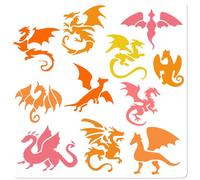 GORGECRAFT Pochoirs de Peinture de Dragon Grands Dragons Différents avec des Ailes Pochoirs de Peinture D'Ornement D'Artisanat Modèle de Dessin Pet Blanc Réutilisable pour la Peinture de Mur en Bois