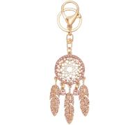 GORGECRAFT Porte Clés Attrape Rêves en Métal Doré avec Perles Porte Bonheur Breloques Attrape Rêves D'Amitié Décoration Suspendue Pendentif Plume en Strass Rose pour Femmes Porte Clés pour Sac à Main