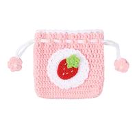 GORGECRAFT Porte Monnaie Tricoté Rose Fait à la Main avec des Fraises de Dessin Animé Sacs à Cordon Imitation Perle Porte Monnaie Kawaii Pochette Portefeuille Sac à Main pour Monnaie Casque Bijoux