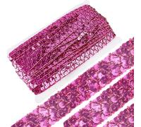 GORGECRAFT Ruban à Paillettes 13mX2cm, 3 rangées de Ruban à Paillettes Plates pour Travaux Manuels Rose Foncé Métalliques Rouleau de Bande pour Embellir Robe, Bandeau, Travaux Manuels
