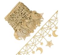 GORGECRAFT Ruban Brodé en Dentelle avec Pompon en Forme D'Étoile de Lune Dorée de 3mX147mm Garniture en Fibre Florale de Venise Tissu au Crochet Broderie Applique de Mariage Autocollant