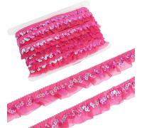 GORGECRAFT Ruban en Organza Élastique de 11m et 3cm Bordure en Mousseline de Soie à Paillettes Bordure en Dentelle Volants Froncés Maille Plissée Franges Extensibles pour Couture Emballage Cadeau