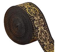 GORGECRAFT Ruban Jacquard Ethnique 33mm de Large Double Face Doré Broderie Florale Polyester Rubans Tissés Bande de Frange de Garniture Noire pour DIY Couture Artisanat Vêtements Rideau Home