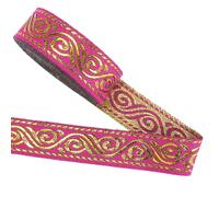 GORGECRAFT Ruban Jacquard Métallique de 6.4 m 2cm Rouge et Or Double Face Ethnique Brodé Tissé Franges Sangle Ceinture pour Sac Vêtements Rideaux Couture Artisanat Emballage Cadeau