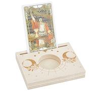 GORGECRAFT Support de Carte de Tarot en Bois Bougeoir Sculpté Lune avec Motif D'Étoile de Fleurs 10x8x1.5 cm en Forme de Rectangle Présentoir D'Autel pour Outils de Divination de Sorcière Décor