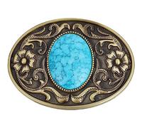 GORGECRAFT Turquoise Pierre Boutons 90×66Mm Boucles de Ceinture Hommes Américain Western Cowboy Indien Éléments Vintage Turquoise Boucle de Ceinture Ovale avec Fleur pour Ceinture Homme,Bronze Antique