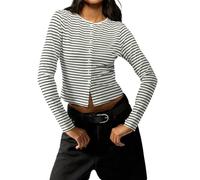 GORGLITTER Cardigan court et élégant pour femme - Mode automne 2025 - Pull rayé - Style Old Money - Avec boutons - Tenue d'automne, Noir/blanc, L
