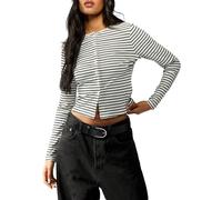 GORGLITTER Cardigan court et élégant pour femme - Mode automne 2025 - Pull rayé - Style Old Money - Avec boutons - Tenue d'automne, Noir/blanc, S