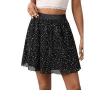 GORGLITTER Jupe à paillettes pour femme - Mini jupe courte en maille avec élastique - Jupe de fête sexy, Noir , XS