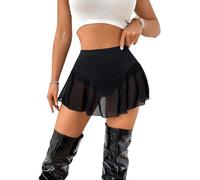 GORGLITTER Mini jupe courte sexy pour femme - Short d'été avec maille - Jupe de fête - Jupe très courte avec string, Noir , S