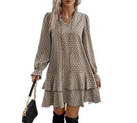 GORGLITTER Robe élégante pour femme - Courte - Manches longues - Robe d'automne - Deuxième couche - Robe tunique - Tenue de festival, kaki, S