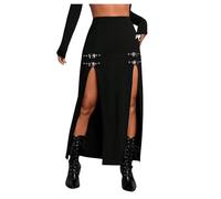 GORGLITTER Tenue de festival pour femmes Rave Rock Y2K Gothique Partyrock avec fente Jupe de danse Taille haute Techno Tenue Jupe de loisirs, Noir , XS