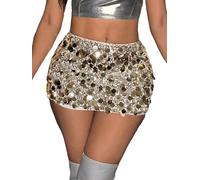 GORGLITTER Y2k Jupe courte à paillettes pour femme - Mini jupe à paillettes - Tenue de fête - Très courte, or, XS
