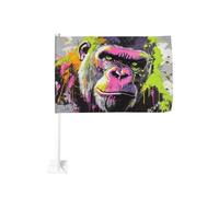 Gorilla Graffiti Drapeau de voiture à clipser pour fenêtre extérieure 30 x 45 cm Double face Décoration de voiture