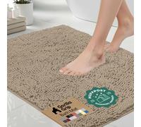 GORILLA GRIP Tapis de bain 178 x 61 cm - Tissu chenille épais et absorbant - En microfibre à séchage rapide - Envers en caoutchouc - Lavable - Accessoires de décoration d'intérieur - Gris et beige
