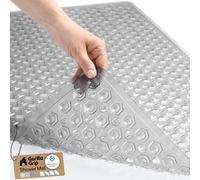 GORILLA GRIP Tapis de bain breveté, lavable en machine, ventouses et trous de drainage pour garder les baignoires propres, doux pour les pieds, essentiel de salle de bain, 88,9 x 40,6 cm, gris clair