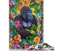 Gorilla in Jungle Stained Glass Puzzle 1000 Pièces Cadeau Unique Jeu Éducatif Challenge Toy À De Qualité Supérieure Peinture Art pour Adultes Et Enfants 1000pcs (75x50cm)
