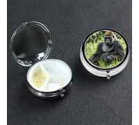 Gorilla in The Grass Pilulier décoratif à 3 compartiments avec miroir pour sac à main ou poche Petit pilulier rond en métal pour médicaments médicaments, vitamines, cadeau de voyage