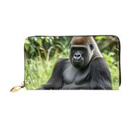 Gorilla In The Grass Portefeuille en cuir pour femme - Étanche - Fermeture éclair - Grand porte-cartes de crédit avec support pour téléphone - Porte-monnaie de voyage pour femme - Noir - Taille unique