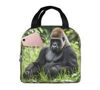Gorilla in the Grass Sac à déjeuner isotherme réutilisable et étanche avec poches latérales pour homme et femme - Grand sac à repas pour le travail, les voyages en plein air