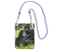 Gorilla In The Grass Sac à main pour téléphone portable pour femme, pochette pour téléphone portable, étui portefeuille avec bandoulière violette