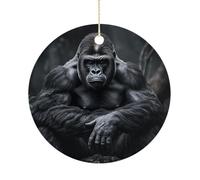 Gorilla on the Ground Décorations de Noël en céramique 7,6 cm - Arbre de vacances rond double face à suspendre pour maison, fête, hôtel, cadeau pour enseignant, voisin, ami